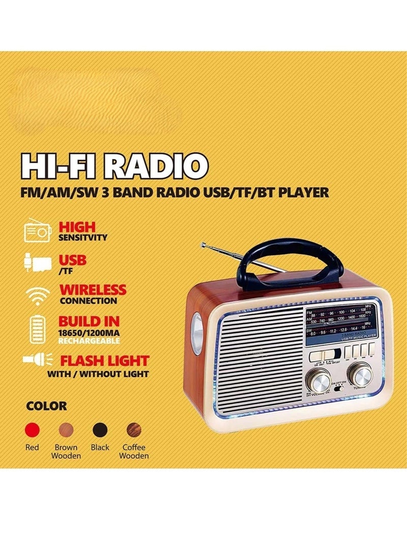 Radio FM - AM - SW Brown wood Bluetooth Portable Audio TF Card  USB Flash disk Aux playback - Image 3